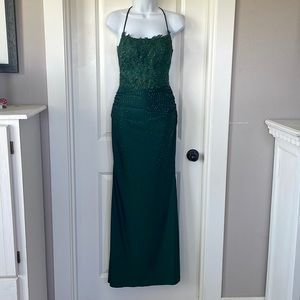 Mermaid Elastic Satin Spaghetti Straps Prom Dress sz 2